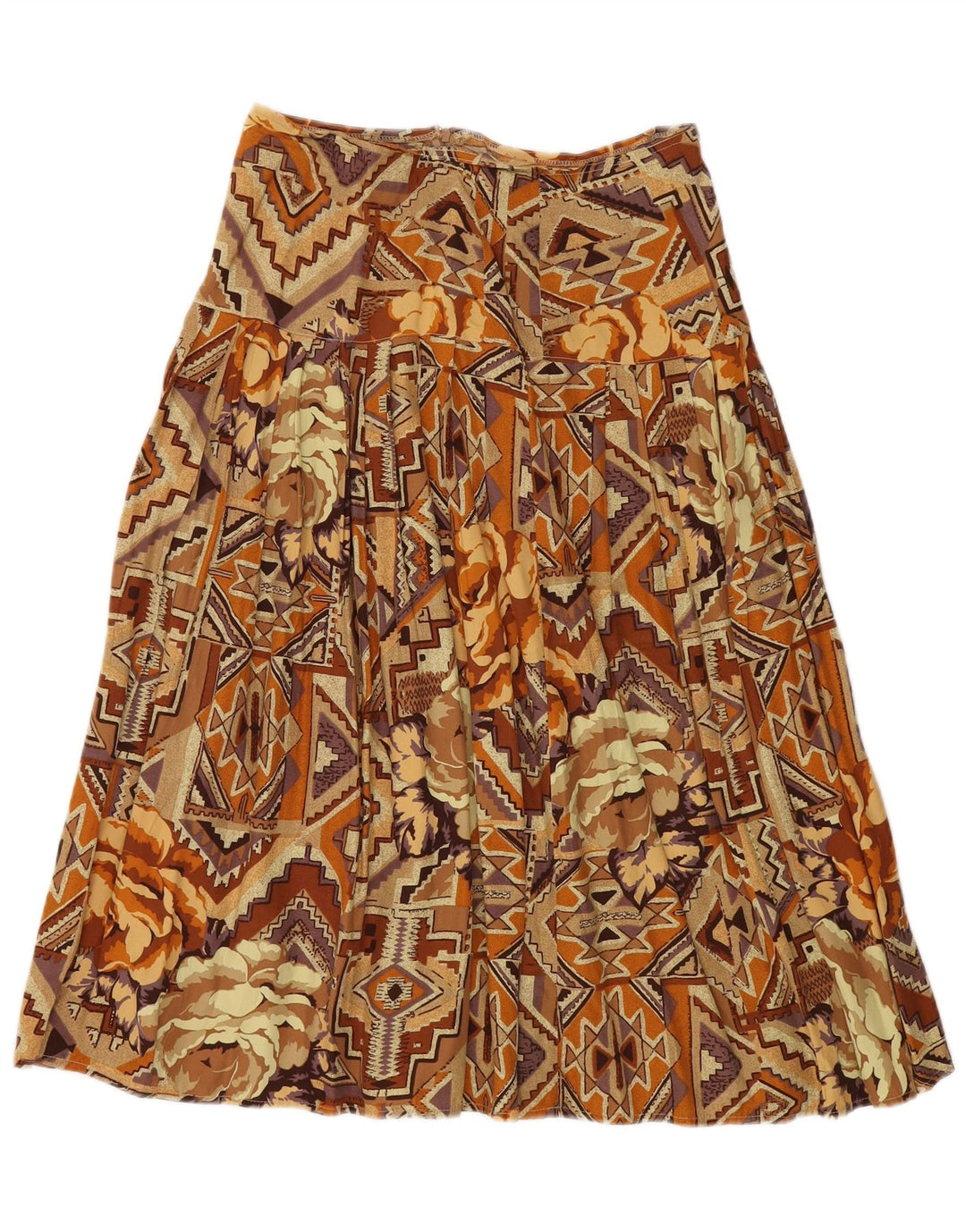 VINTAGE Plisseret nederdel til kvinder Medium W30 Brun Patchwork Bomuld