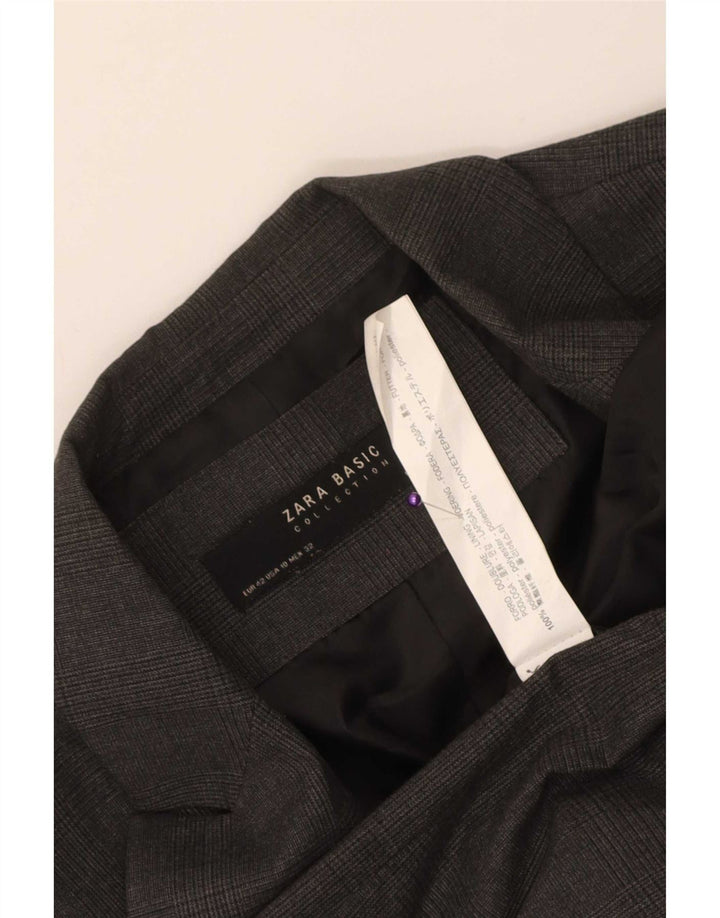 Zara Dame 1-knaps blazerjakke EU 42 Stor grå ternet polyester