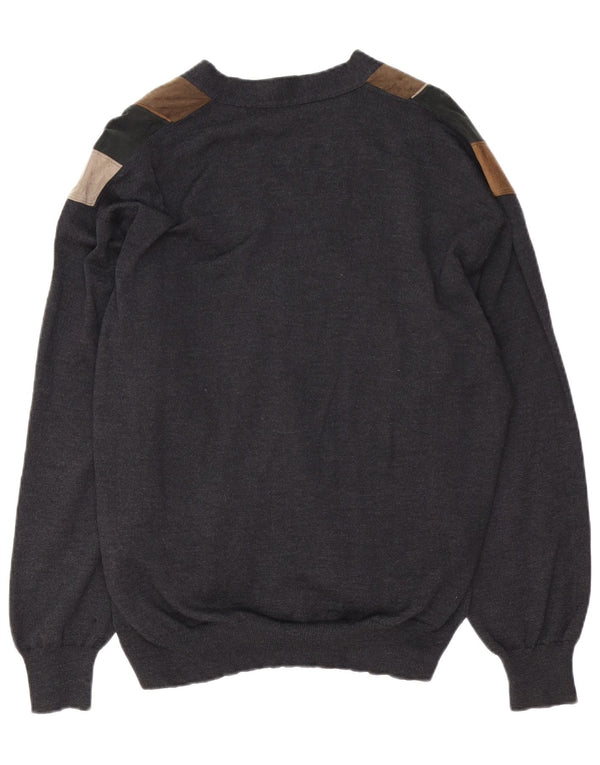 DALMINE Mens Suede Cardigan Sweater IT 52 Large Grey Colourblock