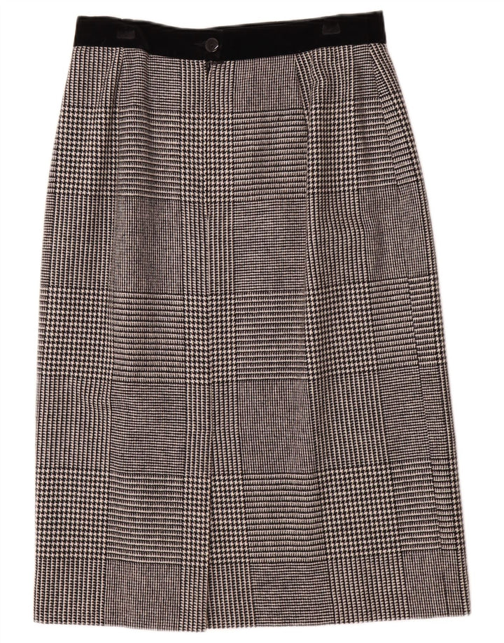 Louis Feraud Dame Midi Nederdel UK 16 Large W30 Grå Houndstooth Uld