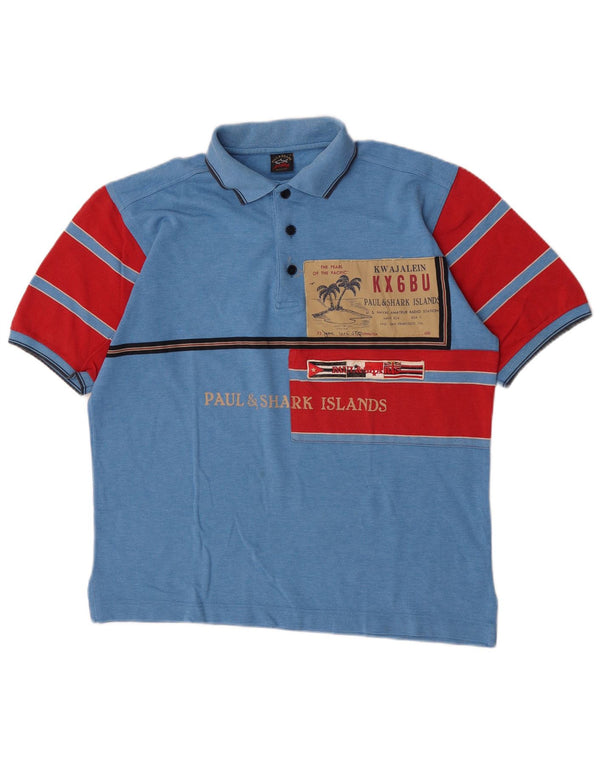 Paul & Shark Herre grafisk poloshirt Medium Blue Colourblock Bomuld