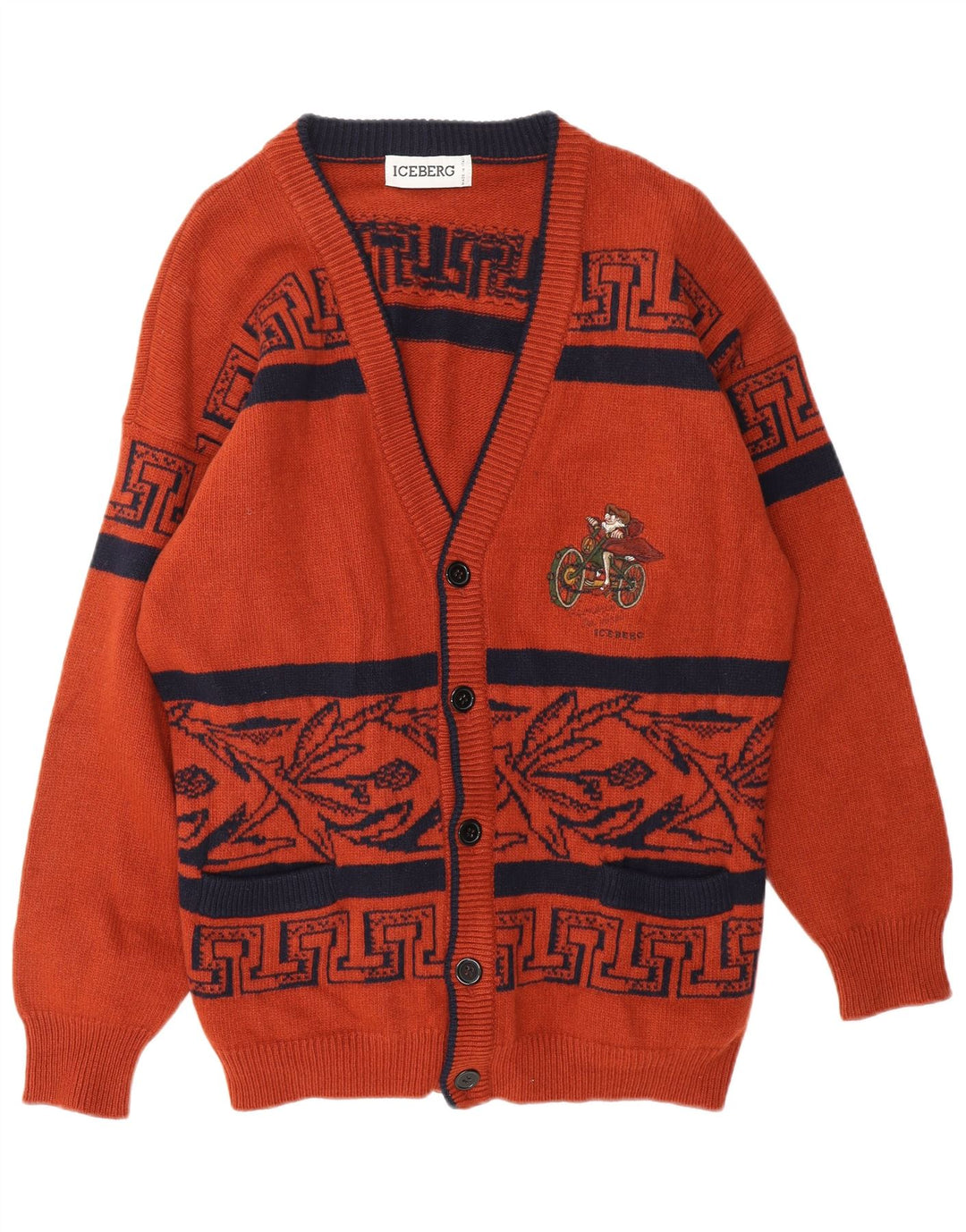 ICEBERG Herre grafisk cardigan sweater Medium Brun Geometrisk Virgin Wool