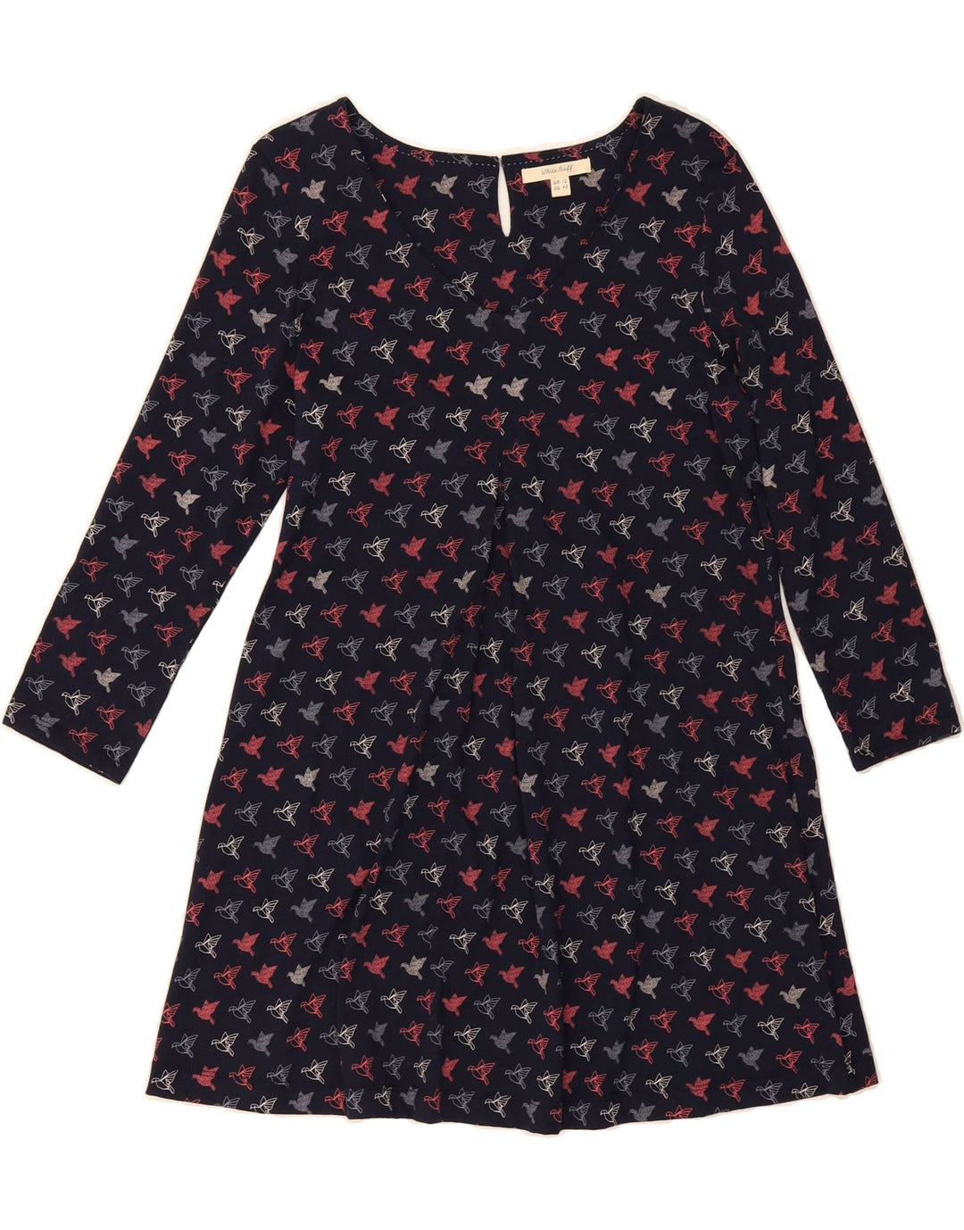 WHITE STUFF Womens Graphic 3/4 Sleeve A-Line Dress UK 12 Medium Navy Blue Vintage White Stuff and Second-Hand White Stuff from Messina Hembry 