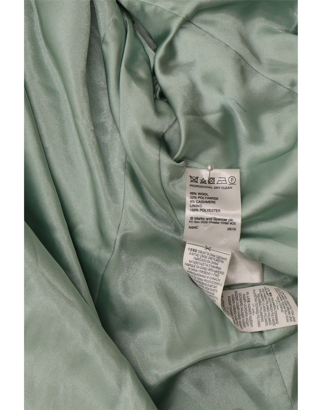 Marks & Spencer Dame Dobbeltradet Frakke UK 16 Large Green Wool