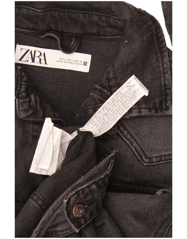 Zara Womens Crop Denim Jacket UK 16 Large Black Bomuld