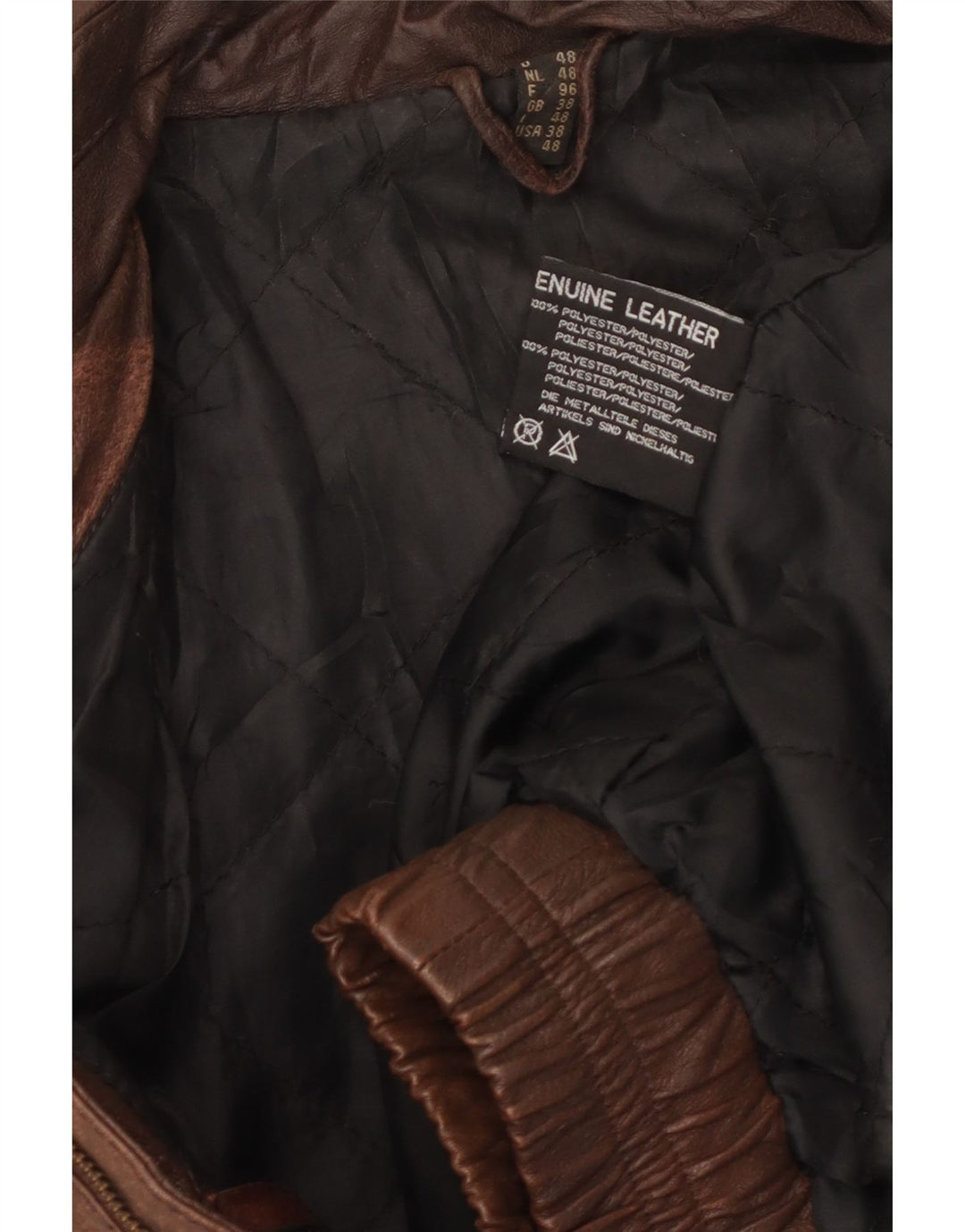 VINTAGE Læderjakke til mænd UK 38 Medium Brun Læder