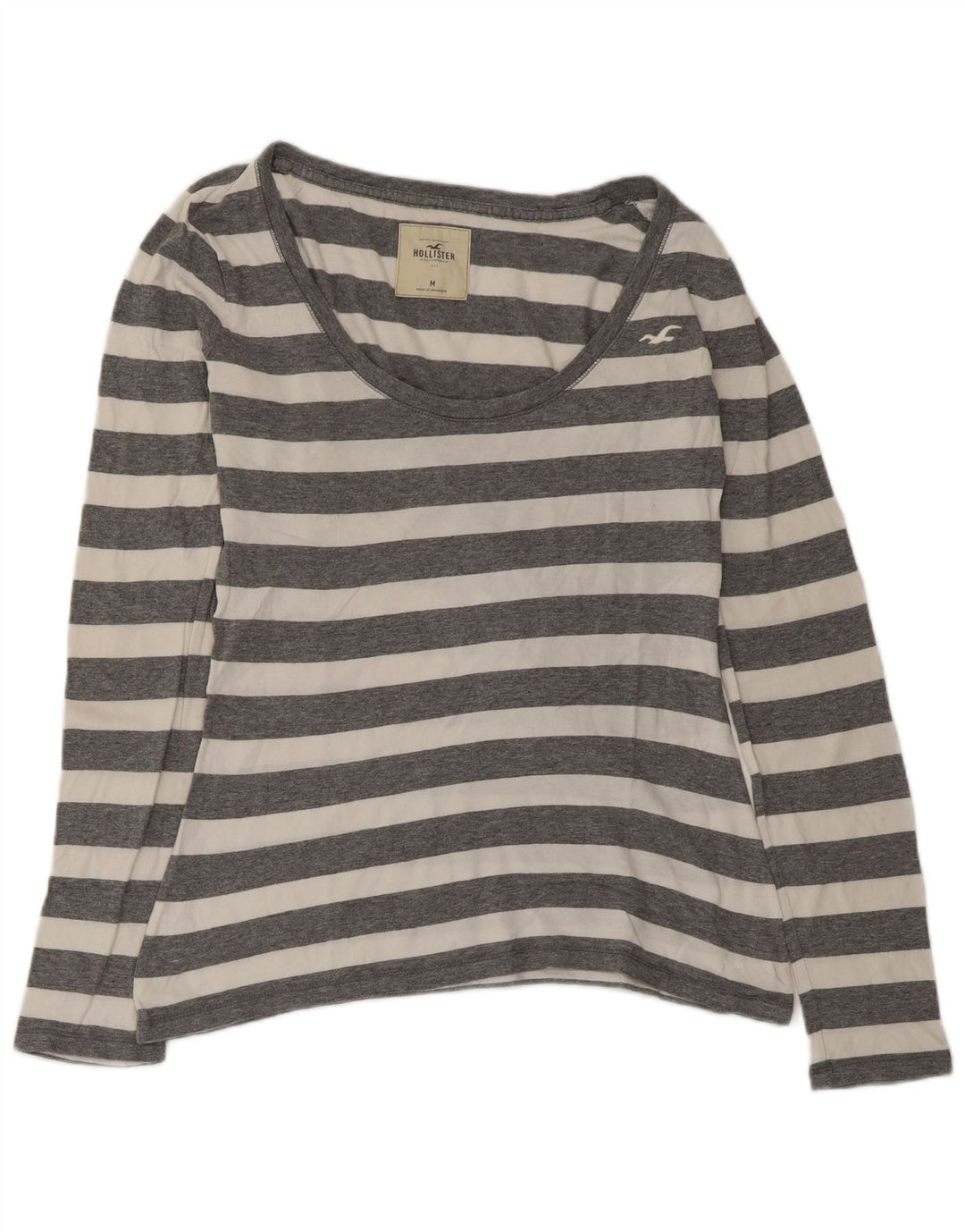Hollister Dame Top Langærmet UK 12 Medium Grå Stribet