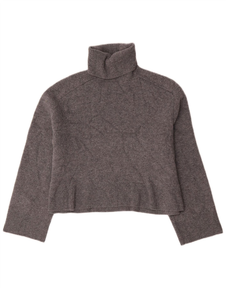 Zara Womens Crop Oversized trøjetrøje med rullehals UK 10 Lille grå uld