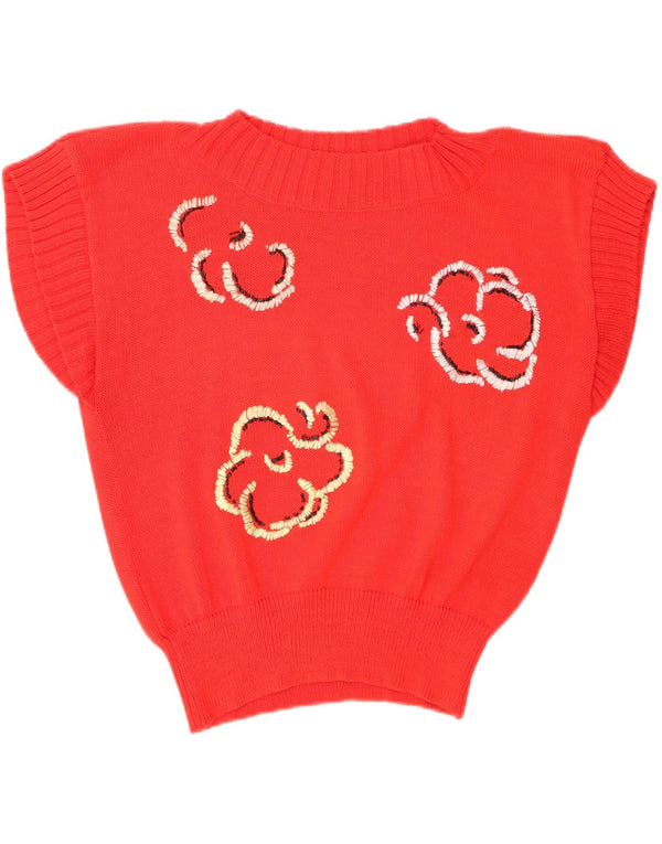 Vintage Dame Crop Vest Tank Top UK 14 Medium Red Floral Bomuld