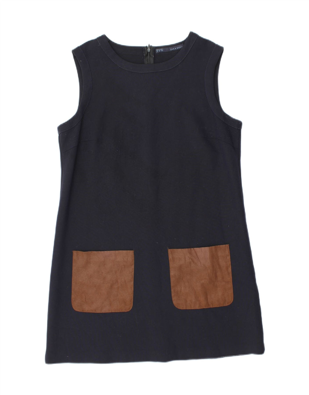 Zara Dame Ærmeløs Shift Dress UK 18 XL Navy Blue Polyester
