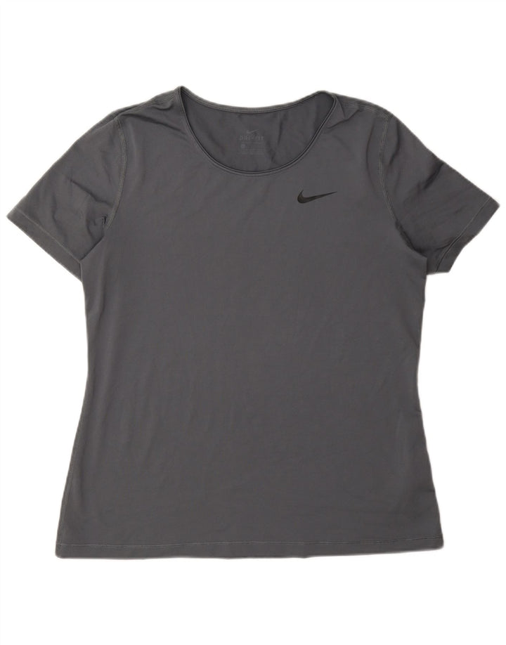 Nike Dame Dri Fit T-Shirt Top UK 16 Stor Grå Polyester