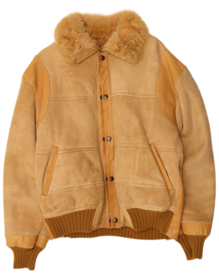 Vintage Herre Bomber Shearling Jacket UK 38 Medium Beige