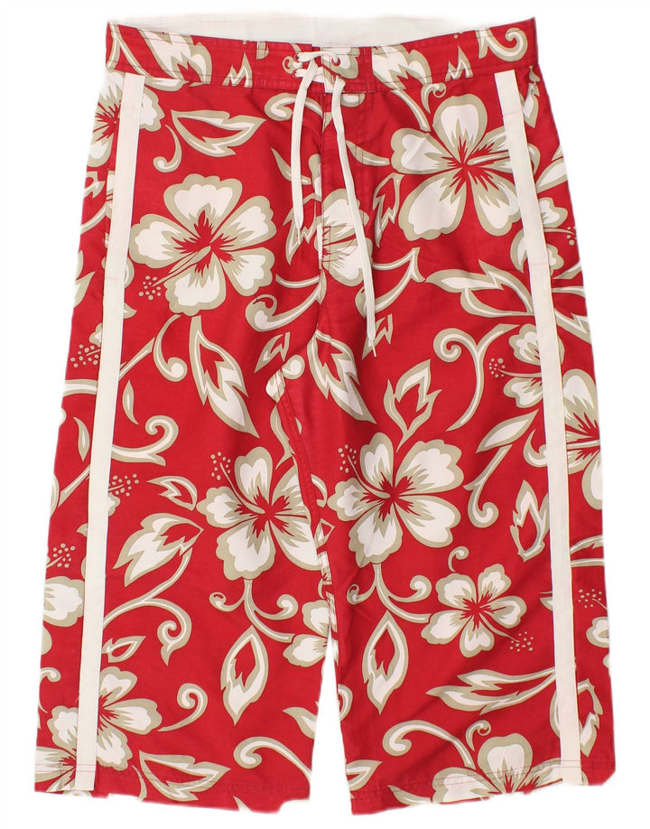SUNDEK Mens Swimming Shorts Medium Red Floral Polyester