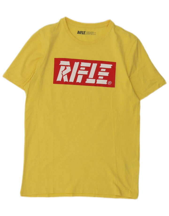 Rifle Herre grafisk T-shirt Top Medium Gul Bomuld
