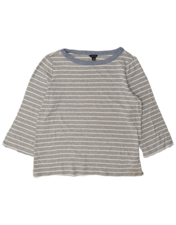 Nautica Dame Top 3/4 ærme UK 18 XL Grå Stribet Bomuld