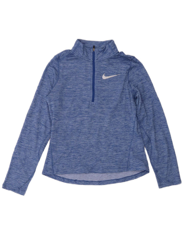 Nike Girls Dri Fit Pullover med lynlås-hals træningsdragt Top 12-13 år Blå Flecked