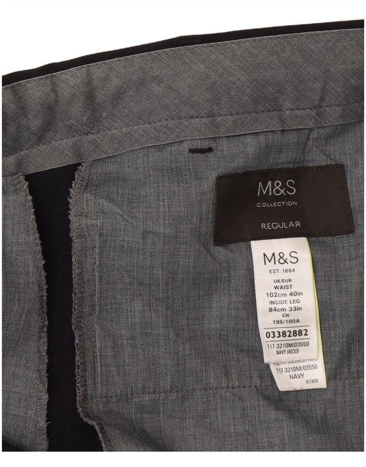 Marks & Spencer Herre Straight Regular Suit Bukser W40 L33 Navy Blue