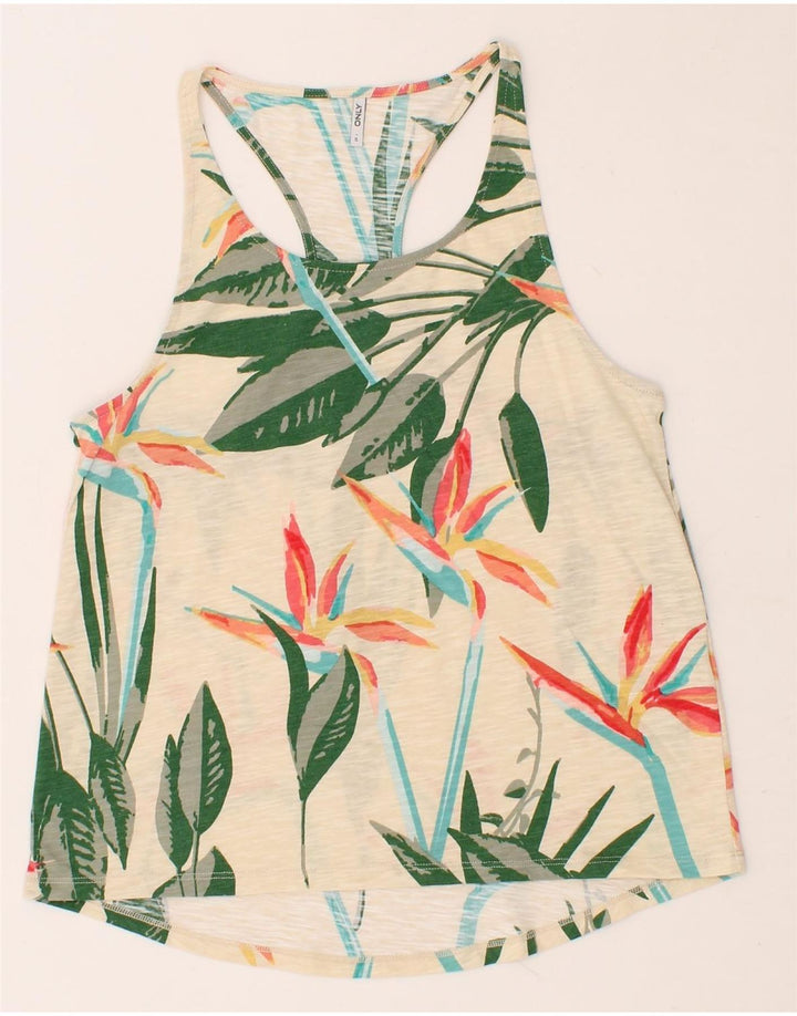 ONLY Womens Vest Top UK 10 Small Beige Floral Vintage Only and Second-Hand Only from Messina Hembry 