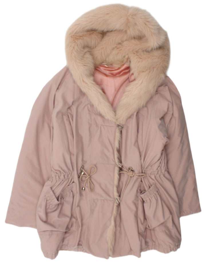 Vintage vindjakke med hætte til kvinder UK 26 3XL Pink Polyester