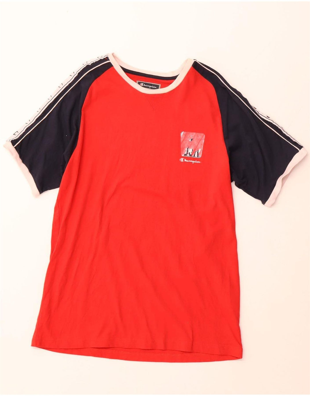 CHAMPION Herre Grafisk T-Shirt Top 2XL Rød Colourblock Bomuld