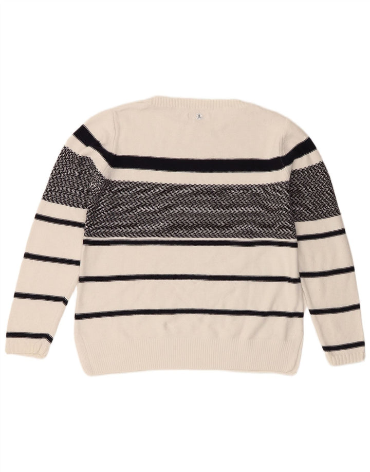 Barbour Dame Oversized Boat Neck Jumper Sweater UK 10 Lille hvid stribet