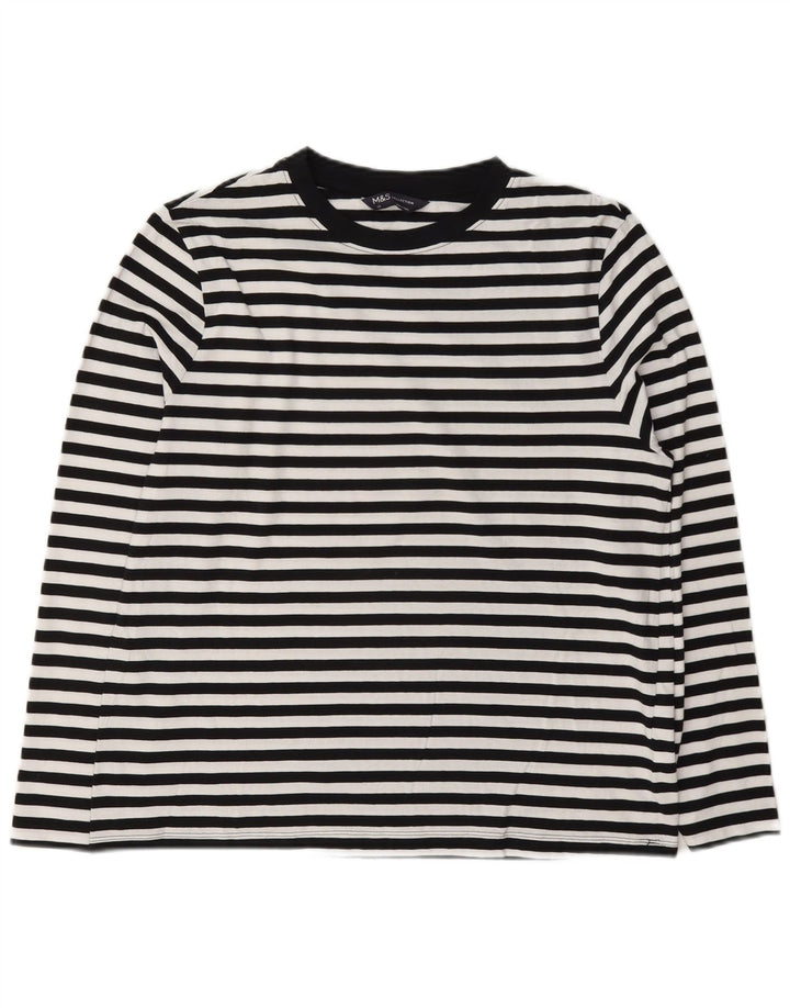 Marks & Spencer Dame Top Langærmet UK 12 Medium Hvid Stribet Nautical