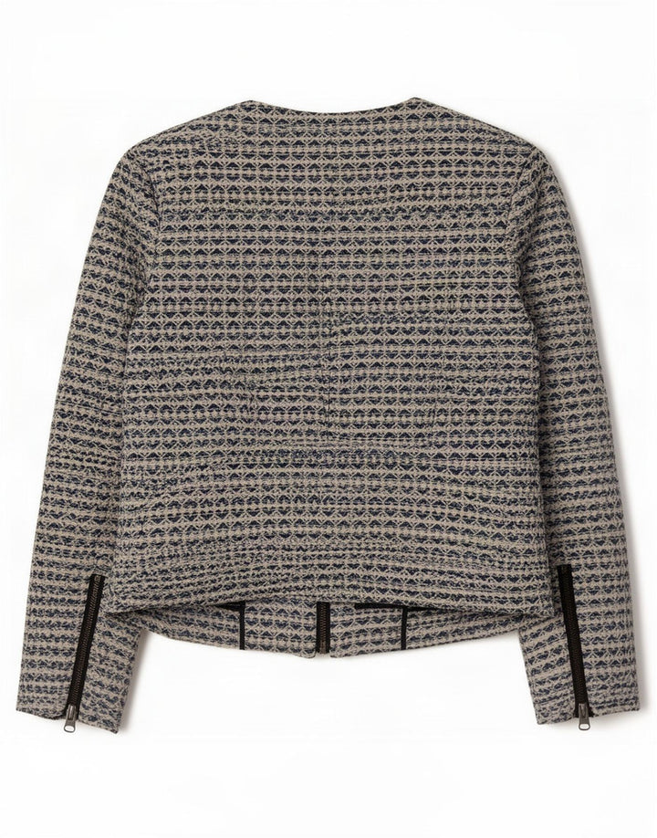 J. Crew Dame Blazerjakke med fuld lynlås UK 6 XS Grå Geometrisk Polyester