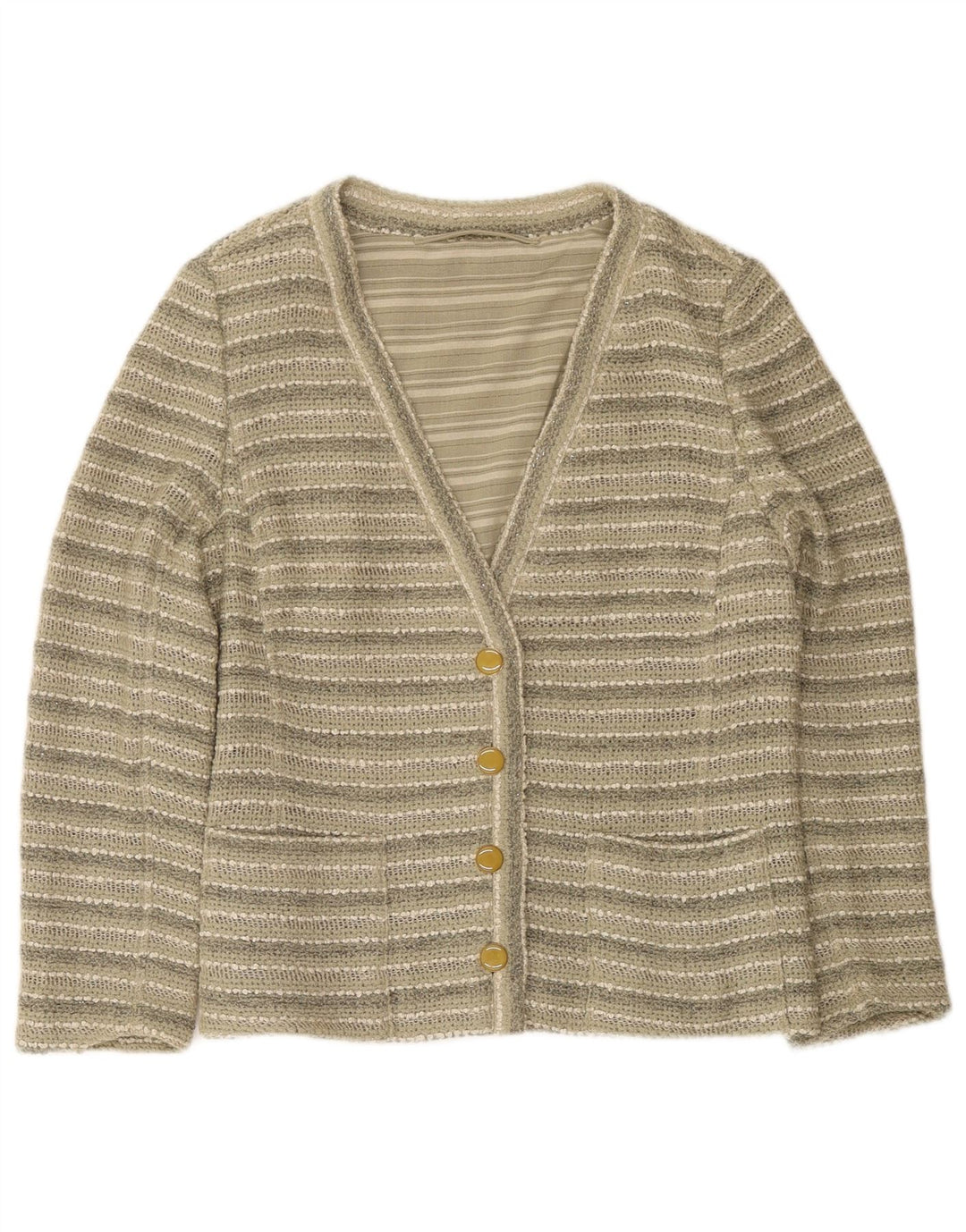 Vintage dame cardigan sweater UK 14 mellemgrøn stribet