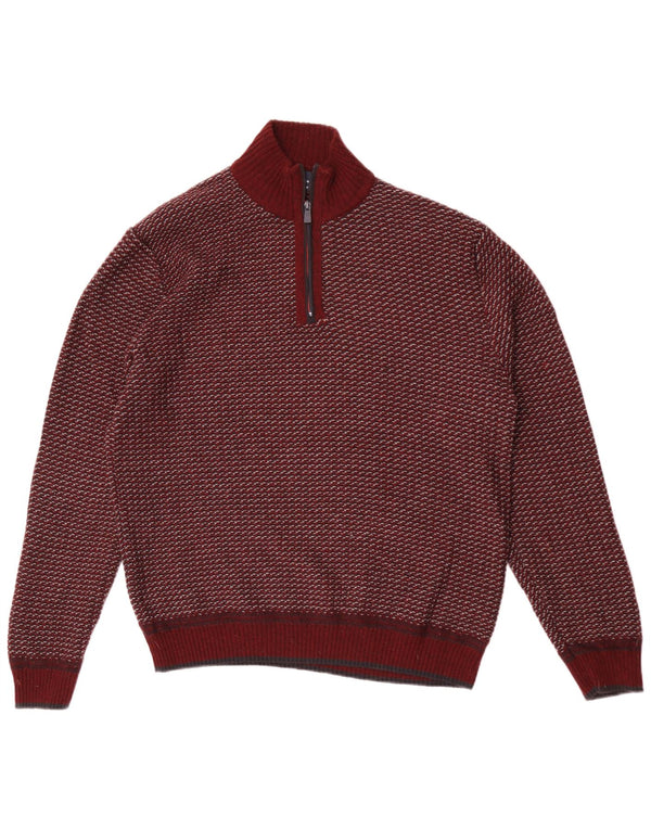 Marks & Spencer Herre Blue Harbor Zip Neck Jumper Sweater Large Burgundy