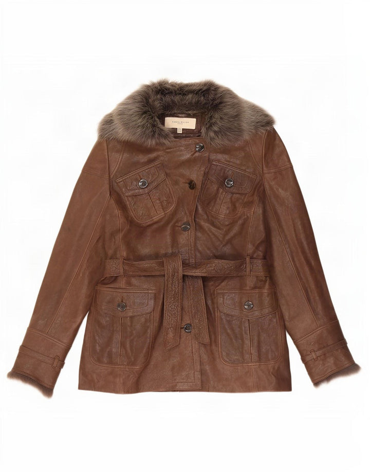 Karen Millen Dame Læderjakke UK 12 Medium Brun