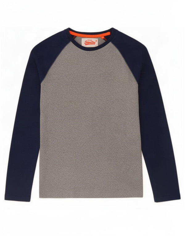 Superdry Mens Top Long Sleeve Small Grey Colourblock Cotton