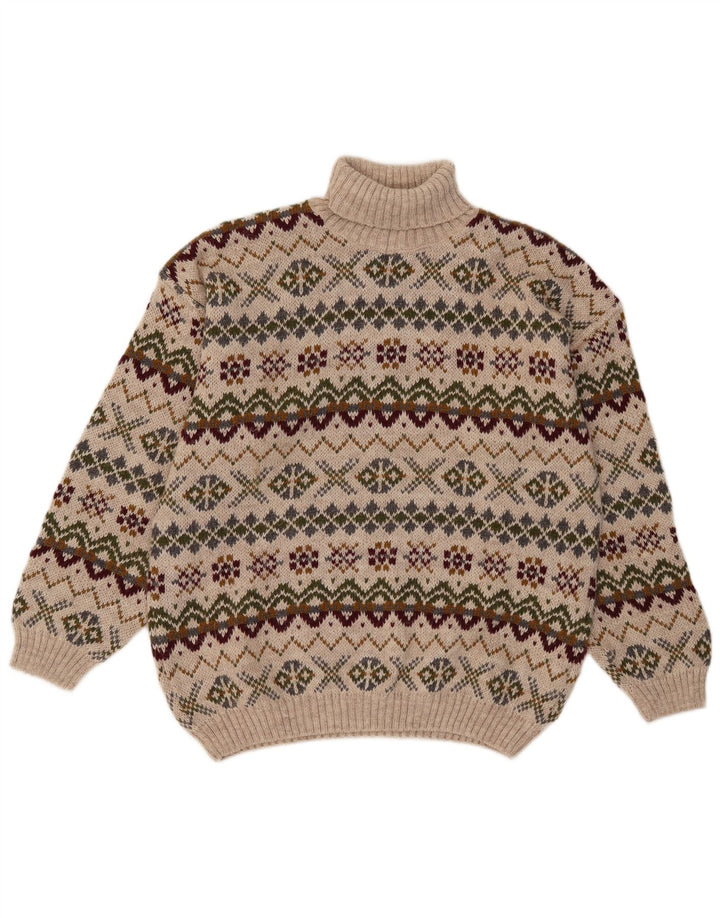 Wit Boy Herre Roll Neck Jumper Sweater Large Beige Fair Isle Alpaca Wool