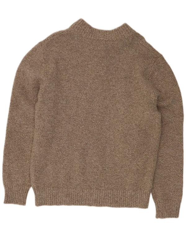 L.L.Bean Herre Button Neck sweater Medium Brun Flecked Lammeuld