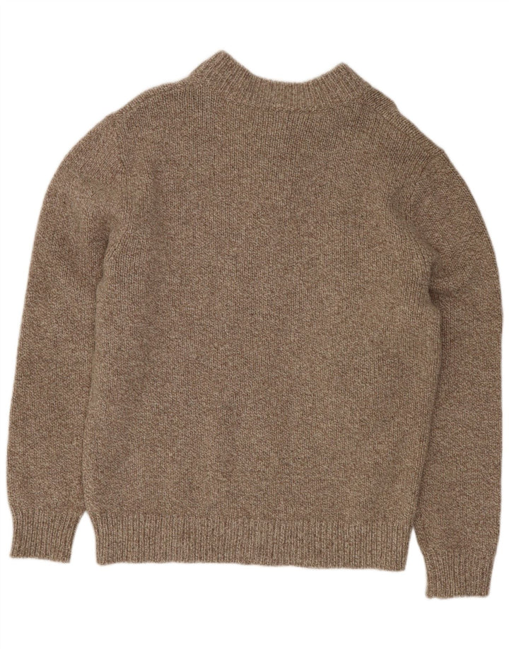 L.L.Bean Herre Button Neck sweater Medium Brun Flecked Lammeuld