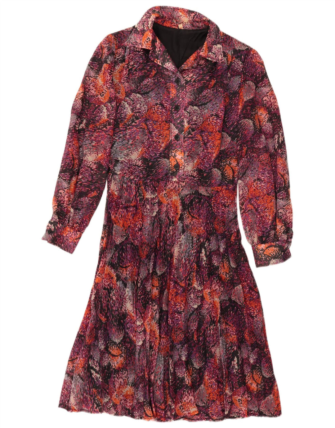 Vintage kvinders abstrakt mønster skjortekjole EU 40 Medium Burgundy