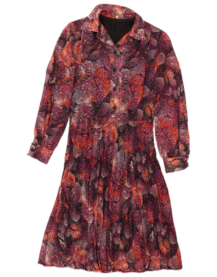 Vintage kvinders abstrakt mønster skjortekjole EU 40 Medium Burgundy