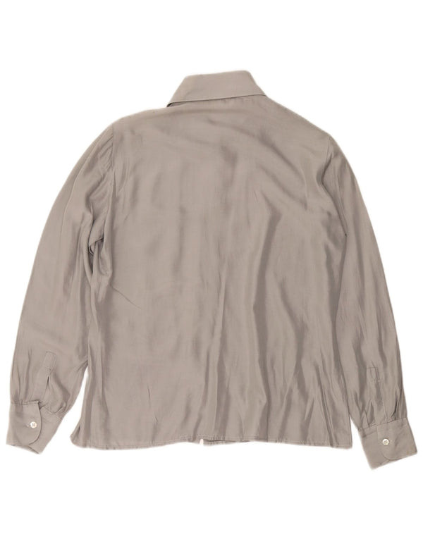 VINTAGE skjortebluse til kvinder UK 12 Medium Grå Silke