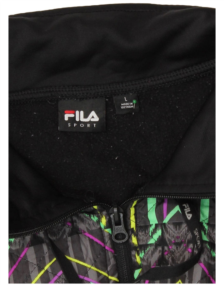 Fila hættetrøje til kvinder med lynlås UK 16 Stor sort geometrisk polyester
