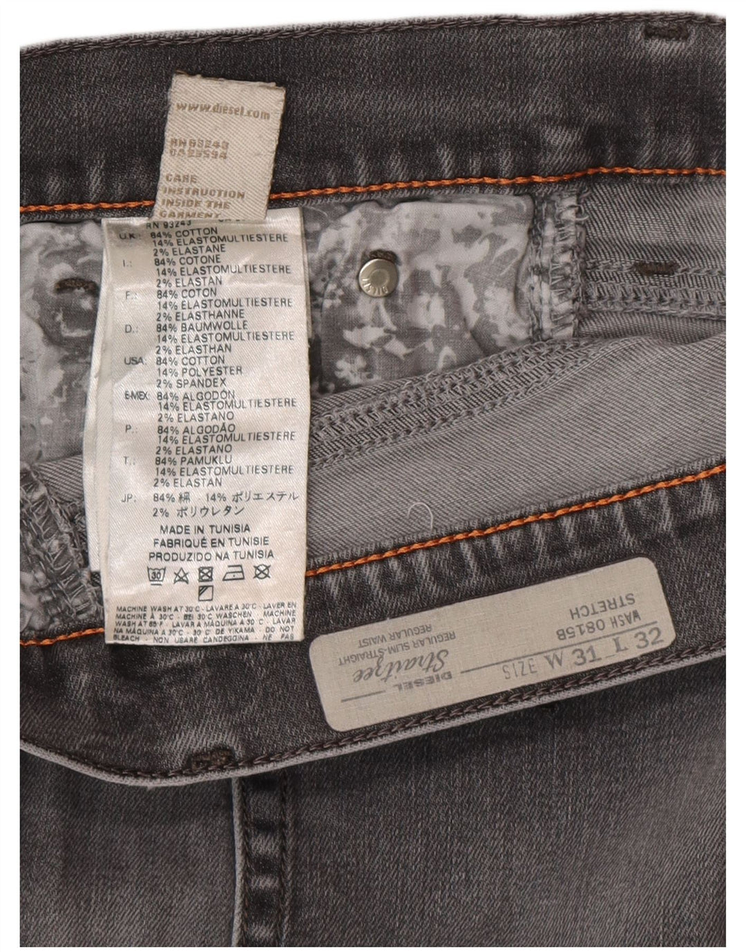 Diesel Dame Regular Slim Straight Jeans W31 L32 Grå Bomuld