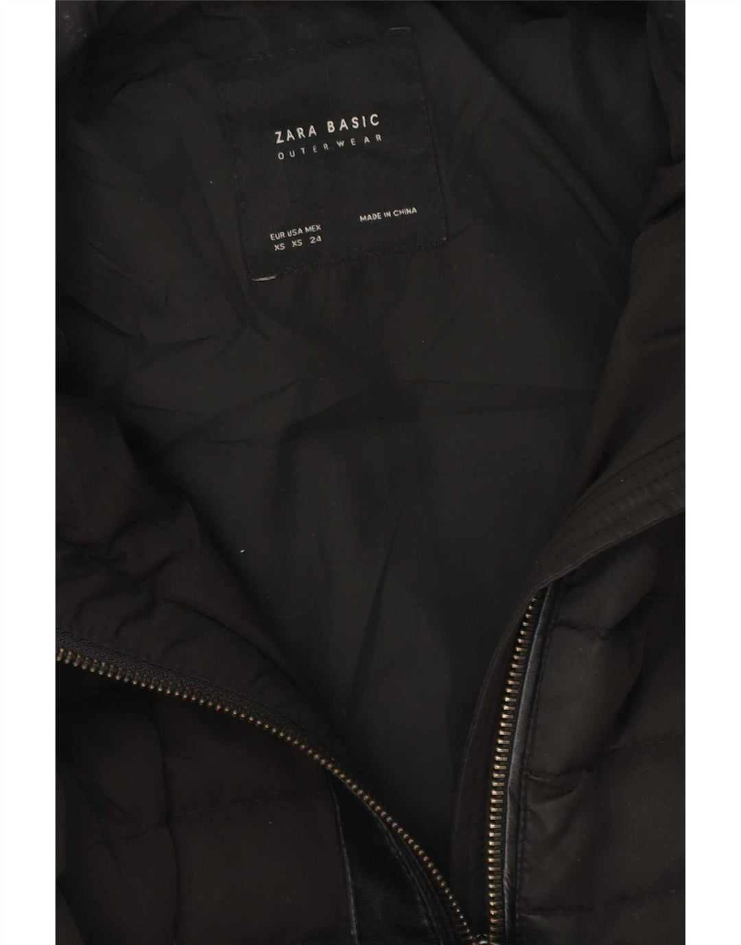 Zara Dame Hætte Oversized Polstret Frakke UK 6 XS Sort