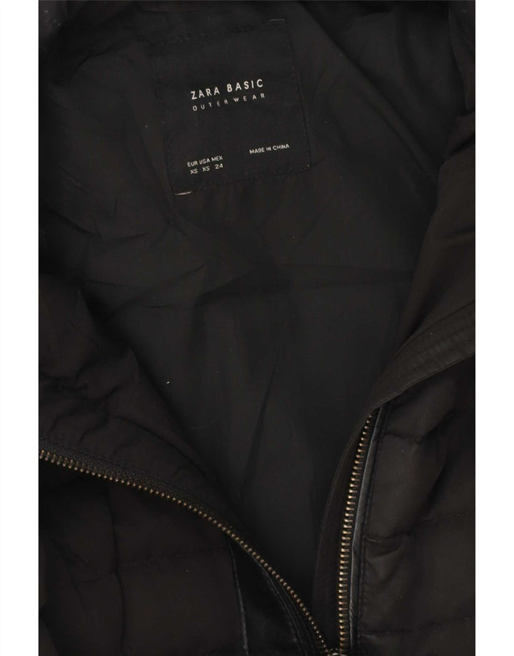 Zara Dame Hætte Oversized Polstret Frakke UK 6 XS Sort