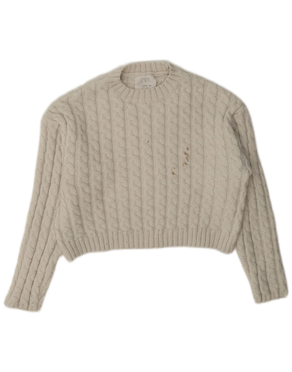 Zara Girls Crop Crew Neck Jumper Sweater 13-14 År Hvid Polyester