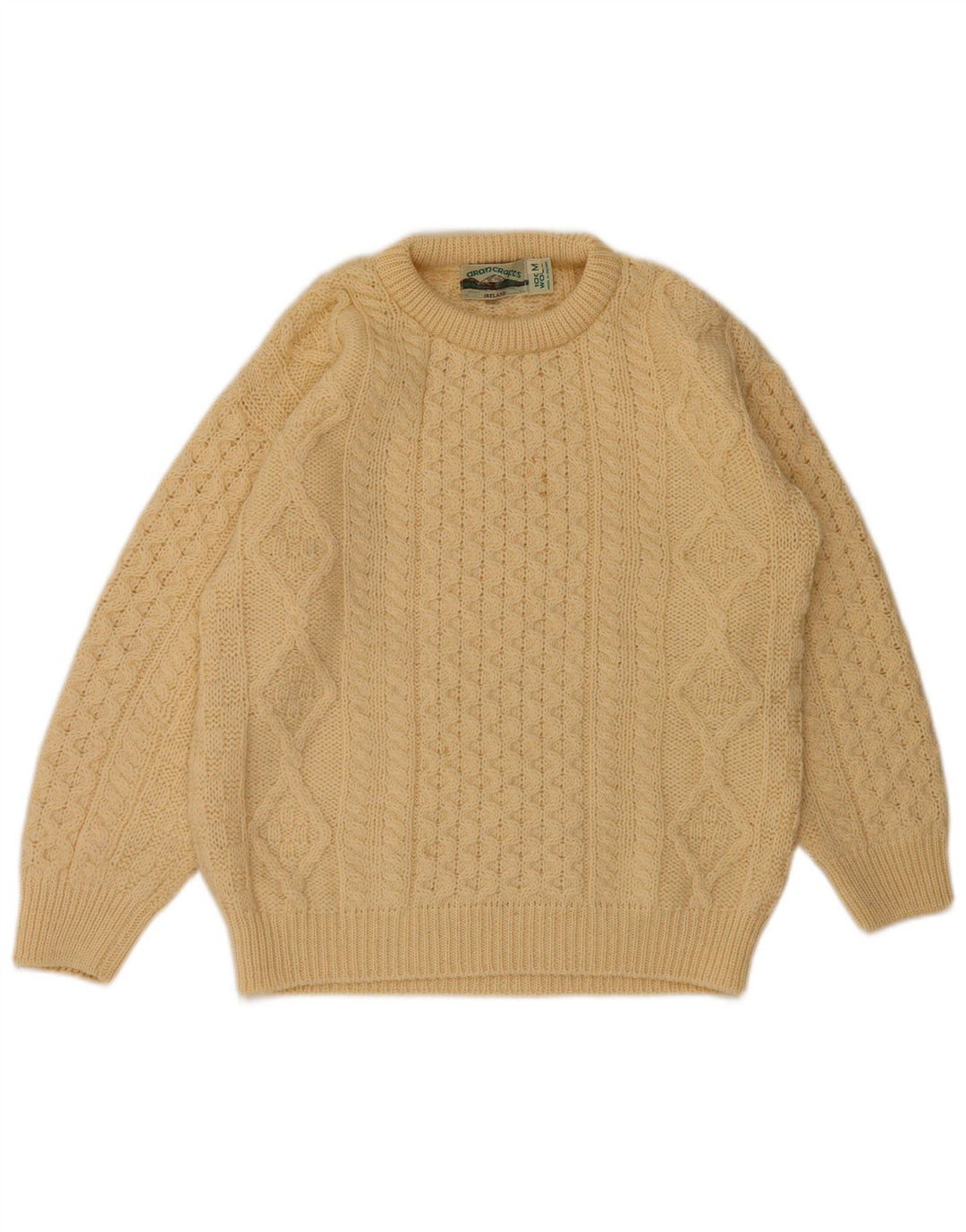 arancrafts Herre Crew Neck Jumper Sweater Medium Beige Uld