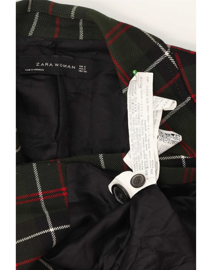 Zara Dame Oversized Double Breasted Blazer Jacket UK 10 Small Green Check