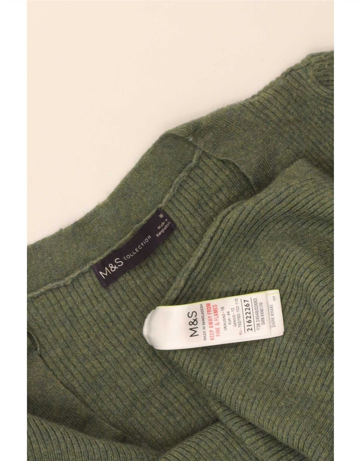 Marks & Spencer Dame V-hals sweater UK 16 Stor Khaki Polyester