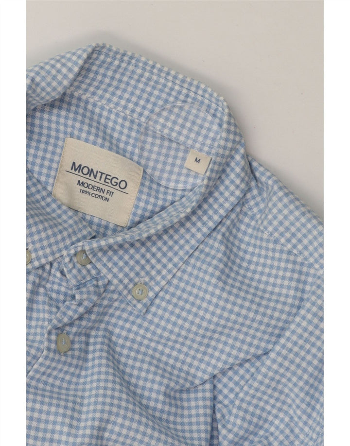 MONTEGO Mens Modern Fit Shirt Medium Blue Gingham Cotton Vintage Montego and Second-Hand Montego from Messina Hembry 