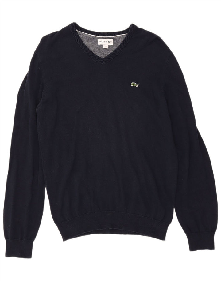 LACOSTE Herre V-hals sweater str. 4 Medium marineblå bomuld