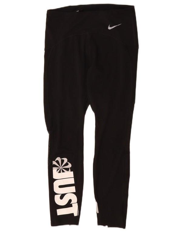 Nike Dame Dri Fit Crop Grafiske Leggings UK 12 Medium Sort Polyester