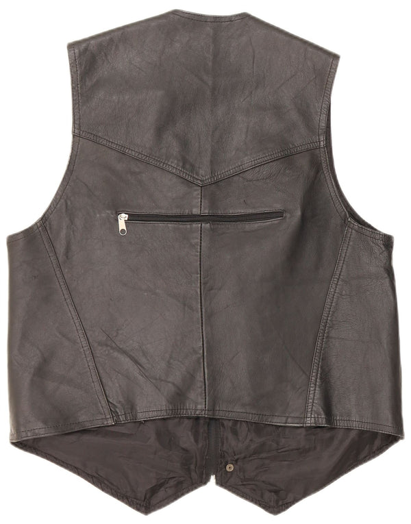 Vintage Herre Læder Utility Gilet UK 40 Large Black