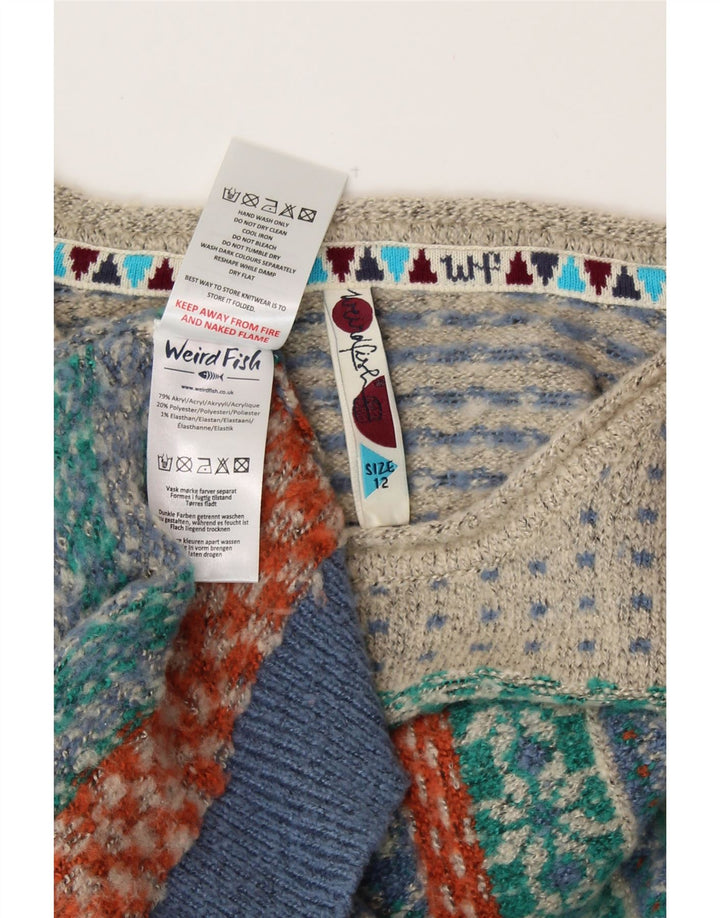 WEIRD FISH Dame Boat Neck Jumper Sweater UK 12 Medium Blue Fair Isle